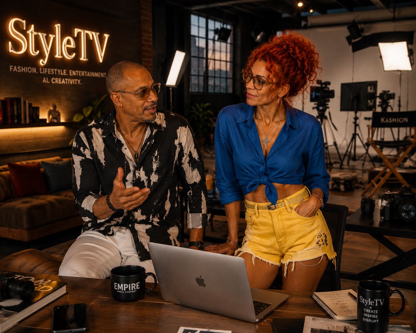 Craig Phillips and Kai Kohan in the StyleTV studio loft during a creative planning session.